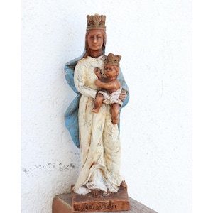 Handmade Antique Virgin Mary Statue - Madonna with Child Jesus Figurine art Christianity religious