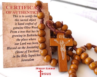 Rosenkranz aus Olivenholz mit Echtheitszertifikat, handgemacht aus dem Heiligen Land Jerusalem gesegnet