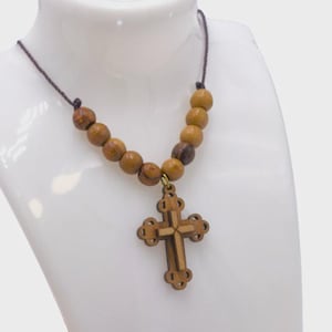 Necklace olive wood cross Beads Jerusalem Holy Land Hand made souvenir