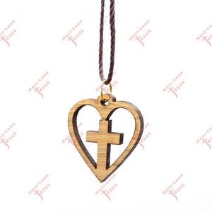 HEART CROSS Necklace Olive Wood Holy Land Bethlehem Souvenir Christianity Certificate