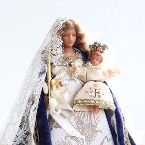 Wax Figure Of The Madonna And Jesus Child Antique Mary virgin 9.48inch