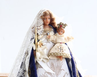 Wax Figure Of The Madonna And Jesus Child Antique Mary virgin 9.48inch
