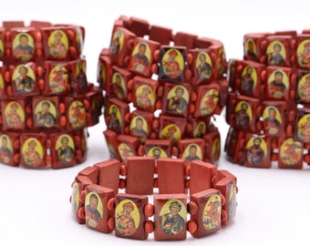 12 STÜCK Holz Armband ROT Allerheiligen Perlen mit Stretch Handgemacht im heiligen Land Jerusalem