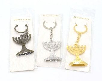 Key Chain Jerusalem Jewish Menorah Hanukkah Israel Candle Judaism 7 Branch