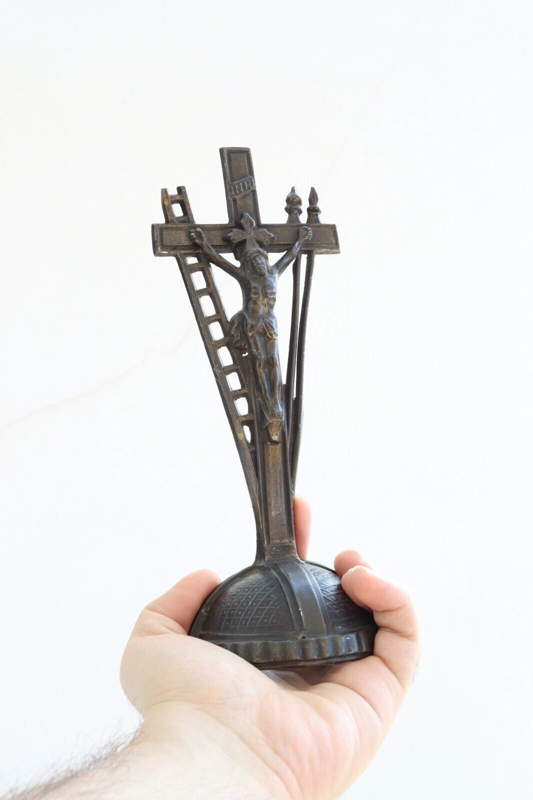 Antique Metal Stand Cross Crucifix Christianity Church Altar Etsy