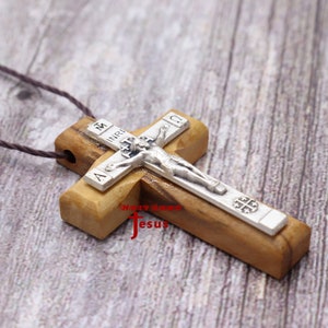 Necklace Cross Olive Wood  Hand Made Pendant  holy land  Jerusalem Bethlehem  Crucifix