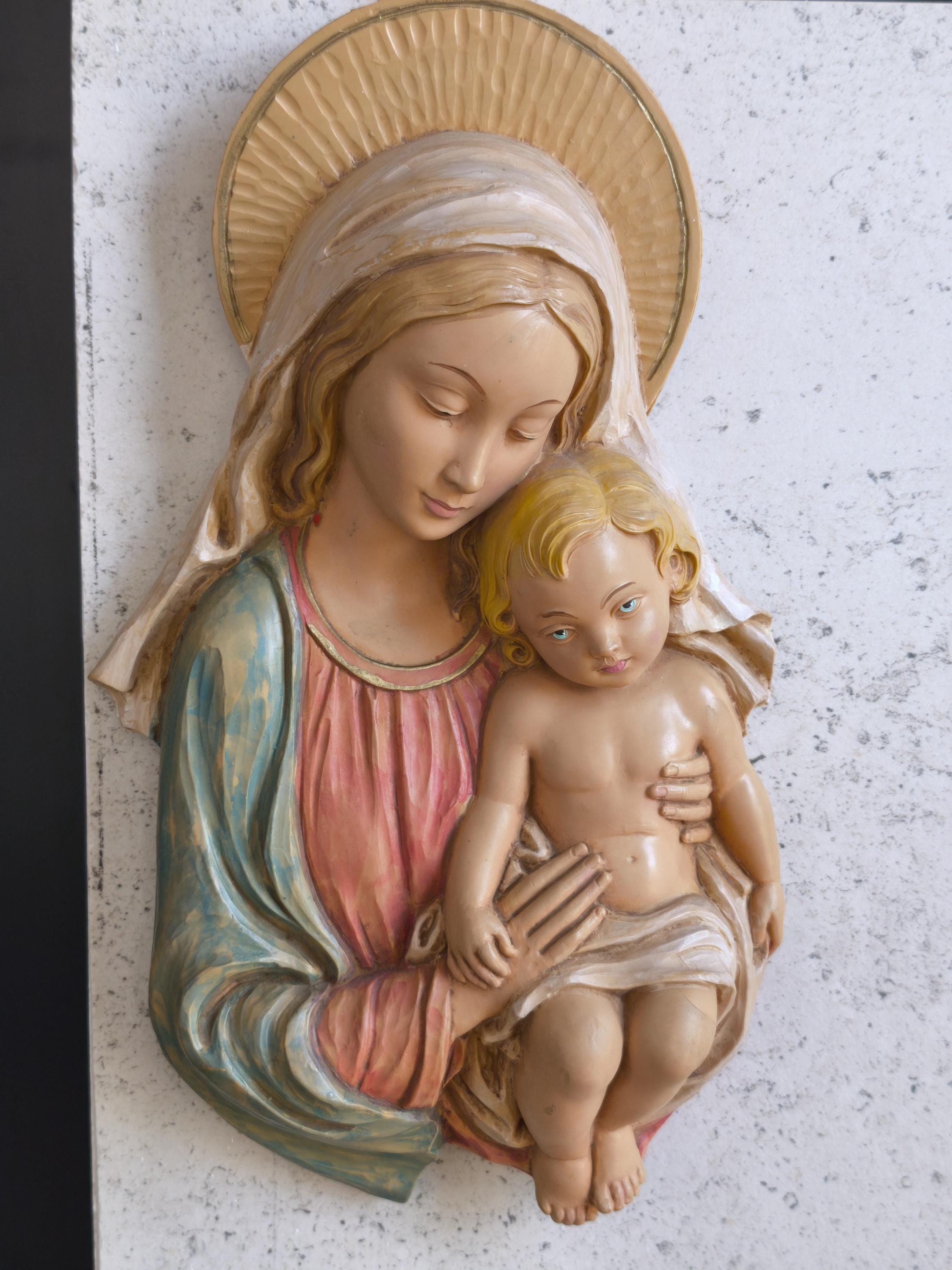 Vintage Italy Virgin Mary Statue - Madonna With Child Jesus Figurine ...