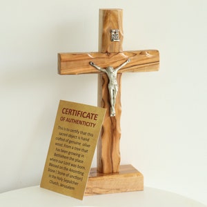 Crucifix  † 6.88&quot; Olive Wood  Cross Hand Made With Certificate of Authenticity  Standing Holy Land Jerusalem Blessed Gift Home Christian