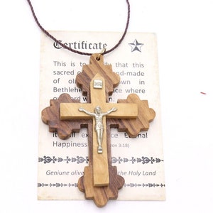 Necklace Orthodox Olive Wood Cross Pendant Hand Made Holy Land Jerusalem