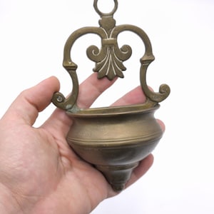 Vintage Brass Holy Water Font Wall Hanging Catholic Religious Home Decor