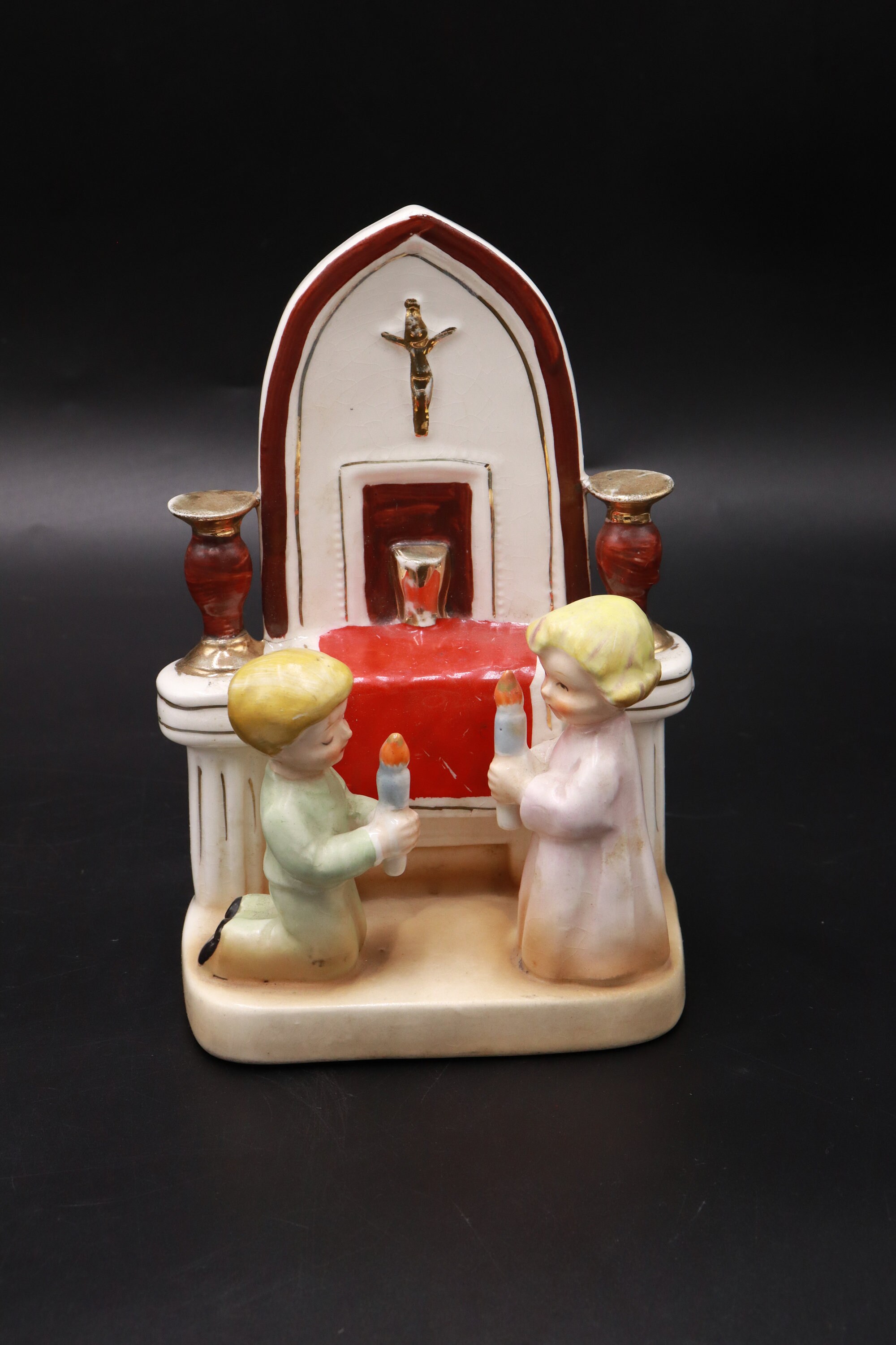 Vintage Ceramic Alter Figurine Kneeling Children With Candles