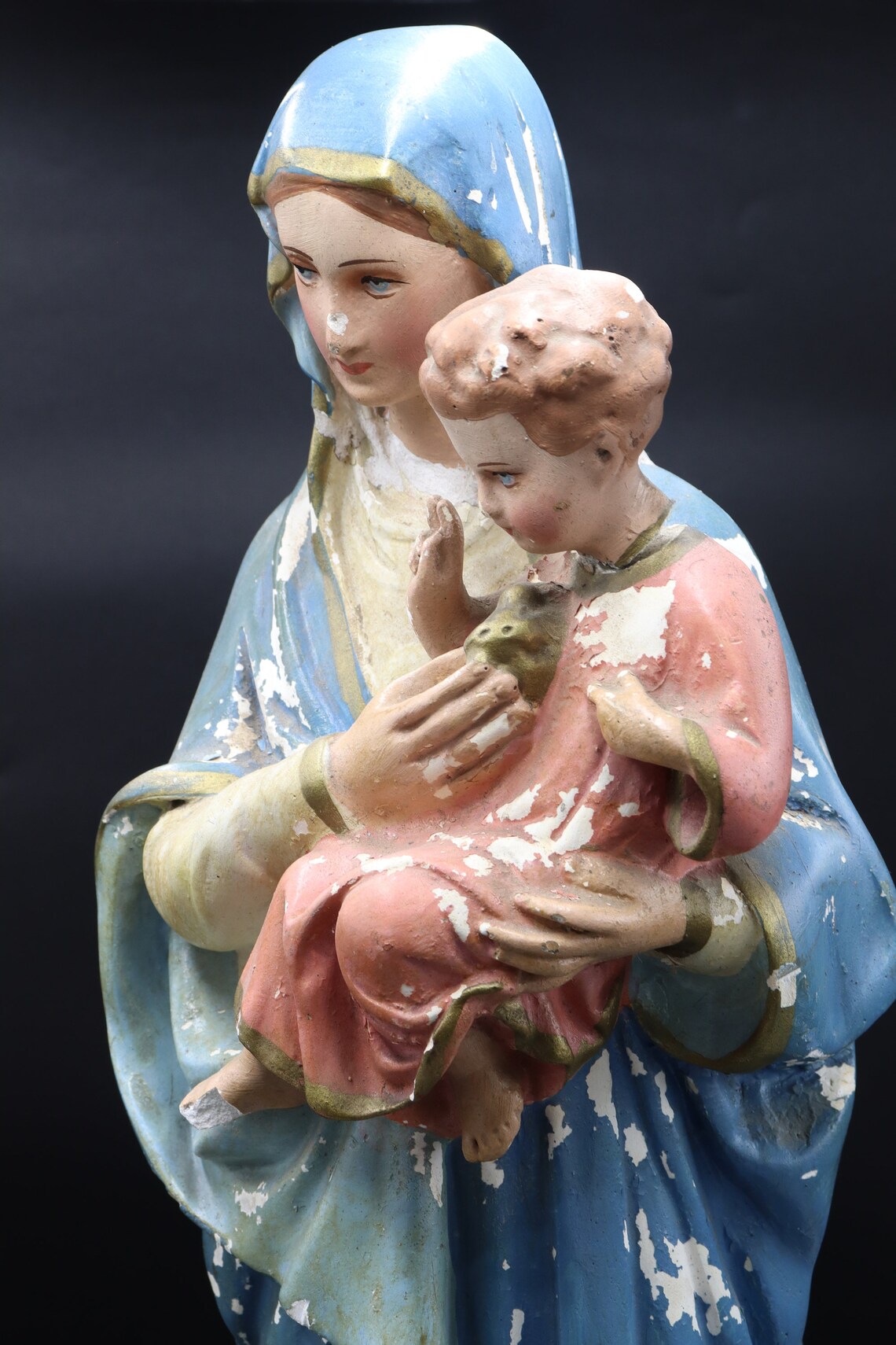 Large Antique Statue Virgin Mary Lady Madonna With Child Large Figure ...