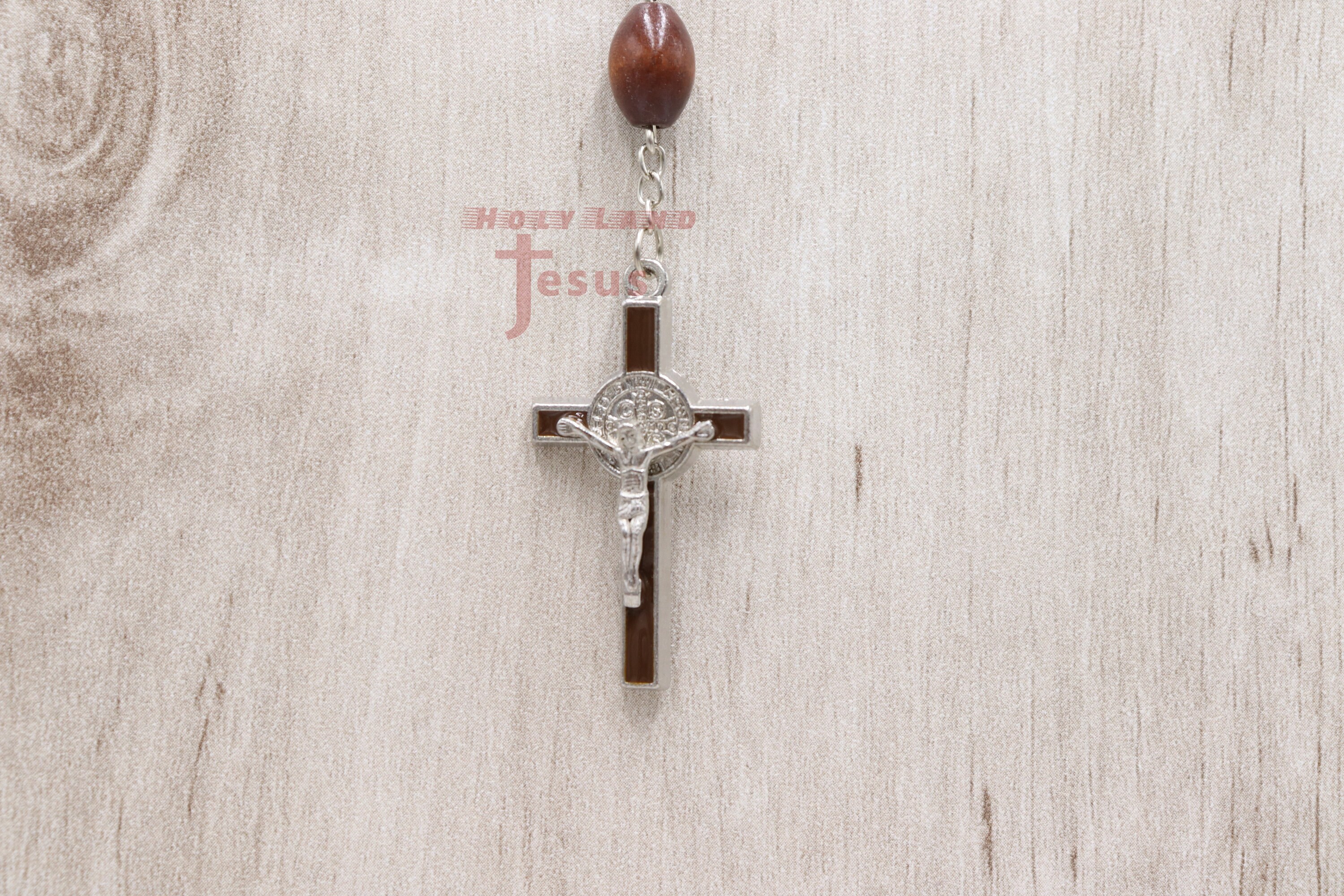 Bracciale Rosario In Legno D'ulivo Fatto A Mano – 2 Perline Con Croce – Terra Santa