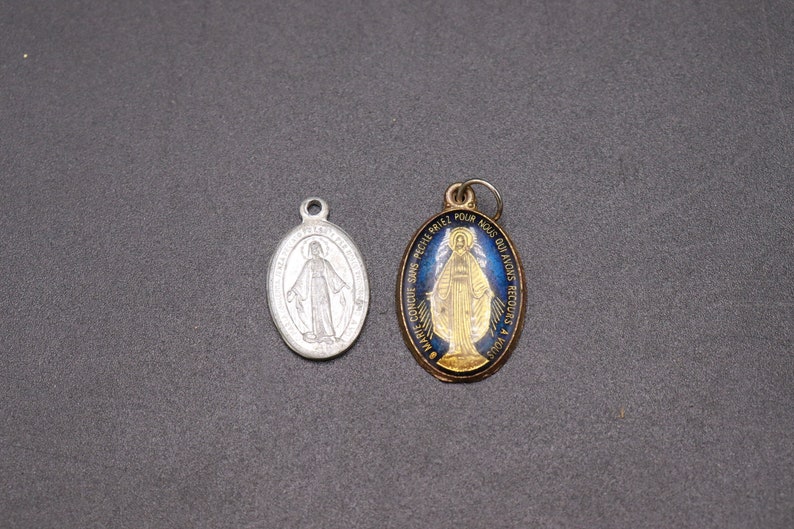 2 Pc Icon Vintage Miraculous Medal 1830 Mary Blue Gold Catholic ...