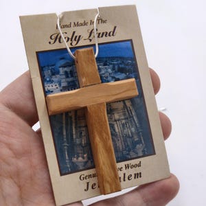 Handmade Olive Wood Cross Necklace from Jerusalem – Genuine Holy Land Souvenir