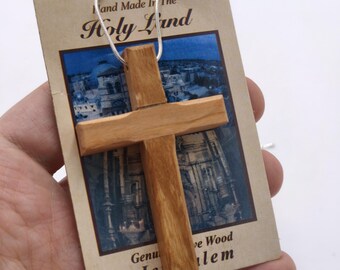 Handmade Olive Wood Cross Necklace from Jerusalem – Genuine Holy Land Souvenir