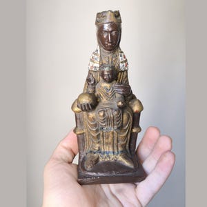 Vintage Black Madonna Child Statue Religious Sculpture Dark Virgin Mary Figure