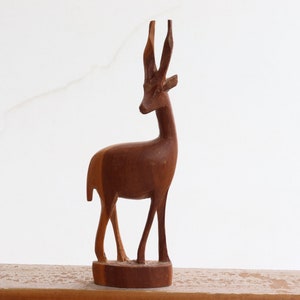 Wooden gazelle figurine antelope art carving hand carved deer 1950s/60s decor antique