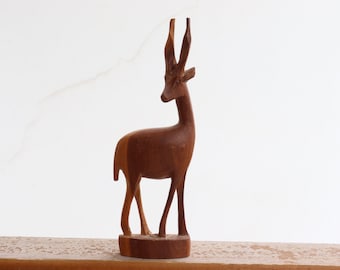 Trägasellfigur antilopkonst snidning handskuren hjort 1950/60-talsdekor antik