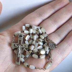 Vintage French Rosary – White Beads Crucifix Made in France Lourdes