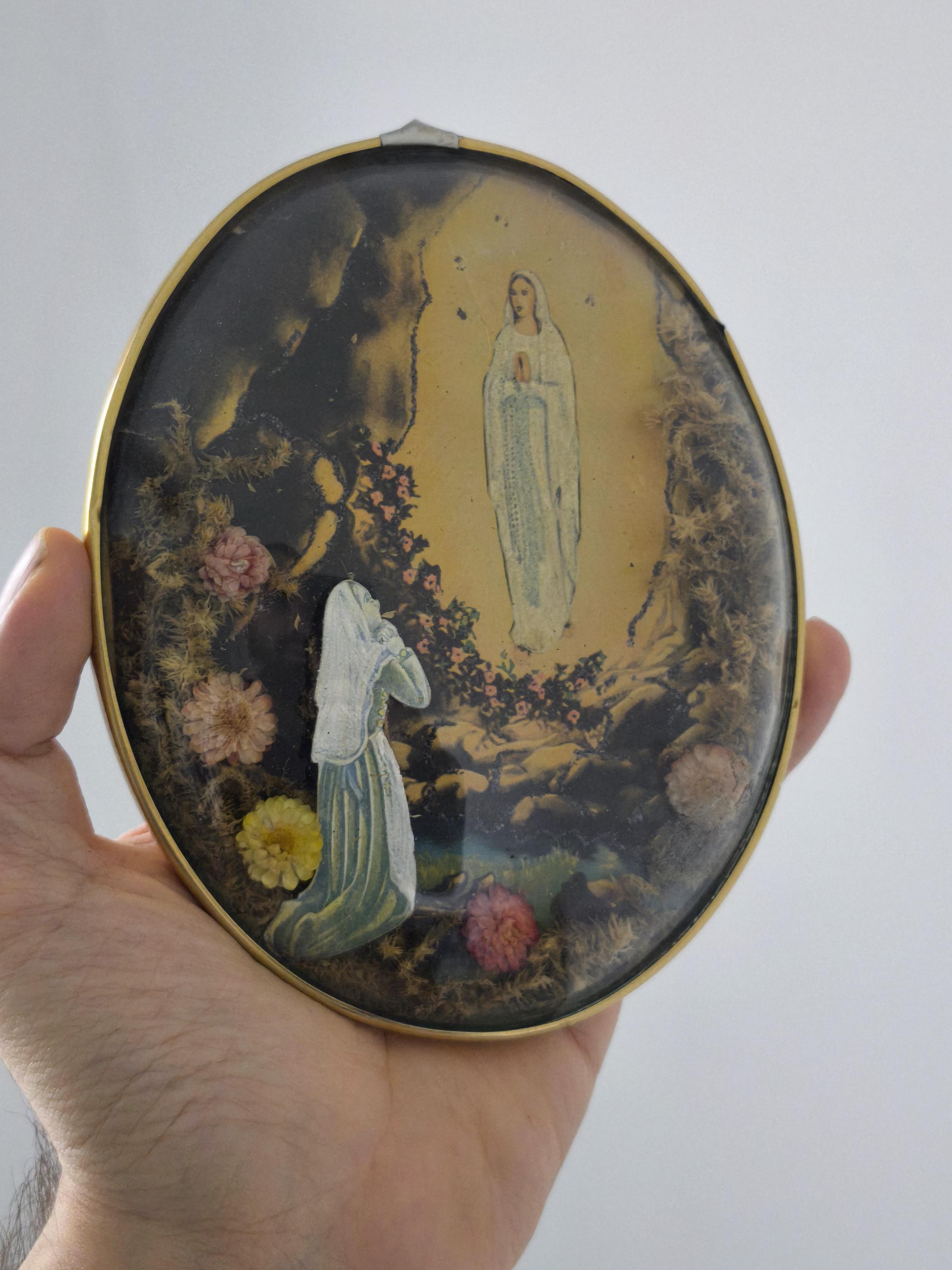 Vintage French Our Lady of Lourdes 3D Diorama, Saint Bernadette ...