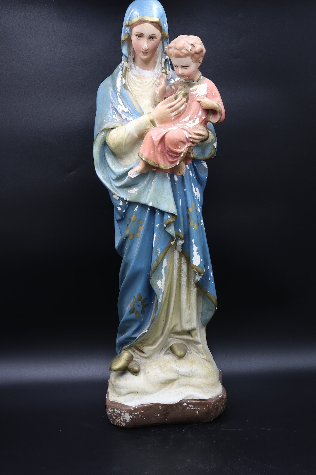 Large Antique Statue Virgin Mary Lady Madonna With Child Large Figure ...