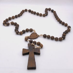Wall Rosary Hand Made Wood Antique Religious Wooden Cross Large