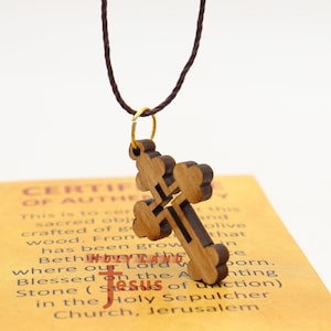 Pendant CROSS Necklace Olive Wood with Certificate Holy Land Bethlehem Souvenir Christianity