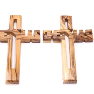 2 PCS Cross Olive Wood  Hand Made Carved Jesus Wall  Holy Land Jerusalem Blessed Home Christian 6.1 inch