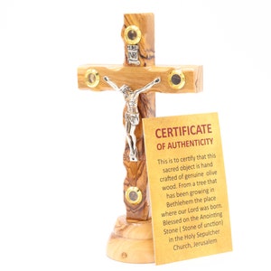 Olive Wood Cross Hand Made With Certificate of Authenticity  Jerusalem Standing Holy Land Holy Blessed Gift Home Christian
