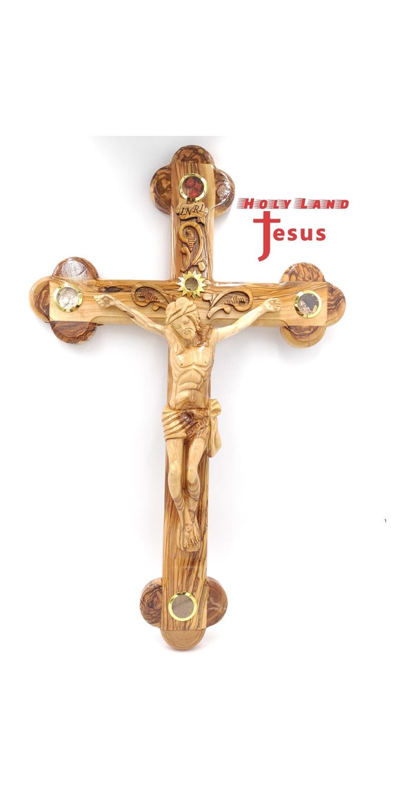 Großes Kreuz 61 cm Hand aus Olivenholz Wand Kruzifix Jerusalem