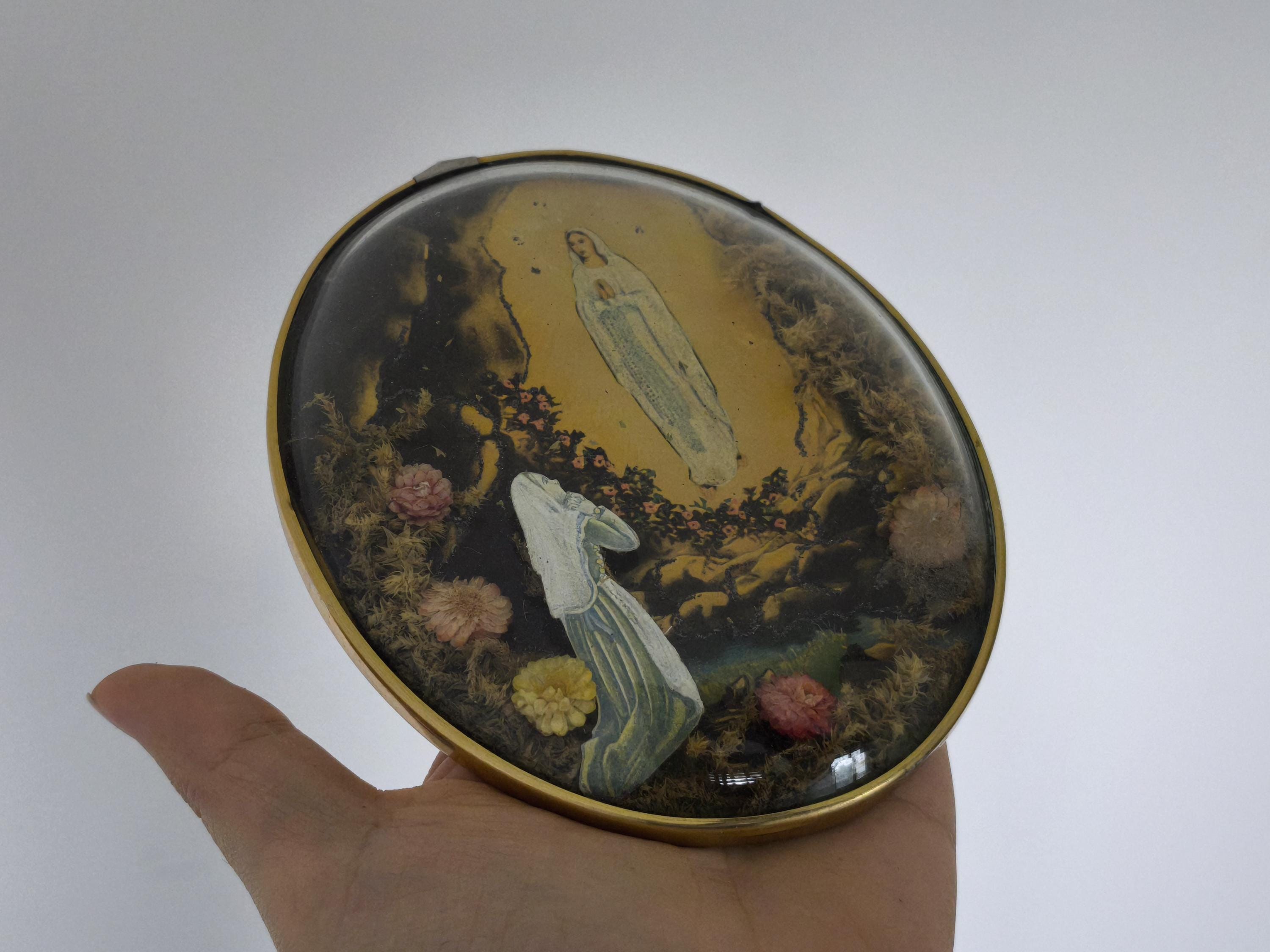 Vintage French Our Lady of Lourdes 3D Diorama, Saint Bernadette ...