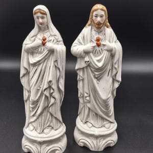 Vintage Sacred Heart Jesus & Mary Porcelain Figurine Set – Religious Statues