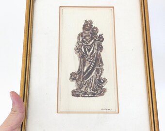 Vintage Framed Religious Artwork Madonna & Child Christian Wall Art Decor