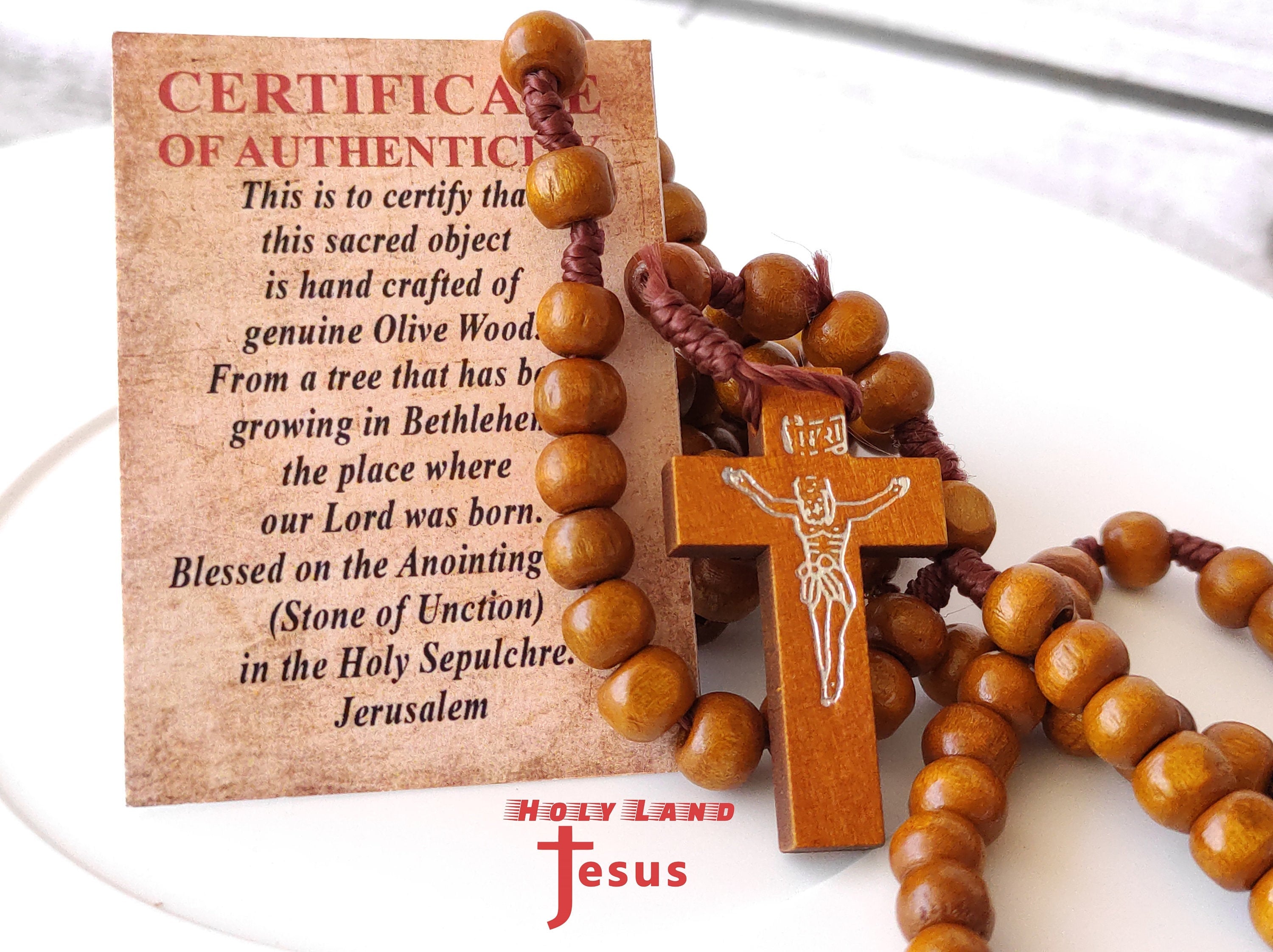 Olive Wood Rosary With Certificate of Authenticity Hand Made From