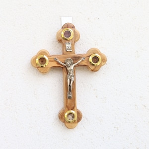Olive Wood Cross Jerusalem wall Crucifix Holy land With Incense Soil Christian