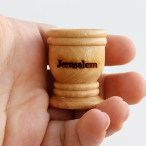 Mini tasse 4 pièces Communion authentique fabriquée à la main en bois d'olivier Jérusalem Terre Sainte