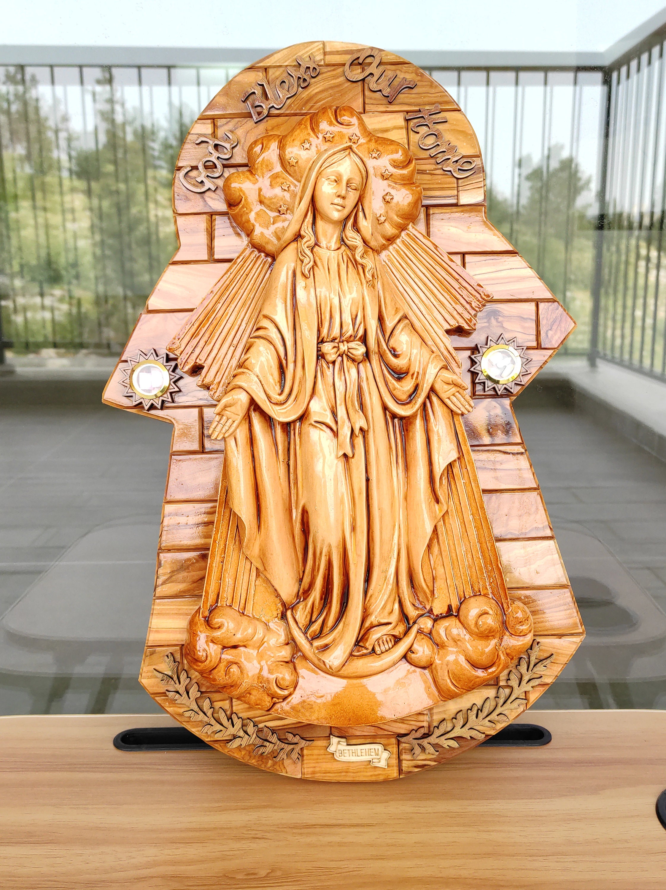 Icon Mary Virgin Olive Wood Hand Made Icon Mary Wall Incense Plaque ...