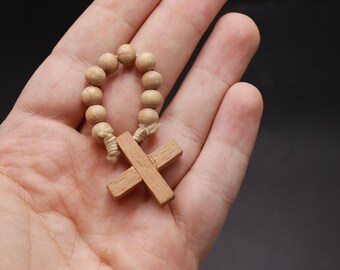 Rosario piccolo da dito Legno Cristianesimo vintage Fatto a mano Religione