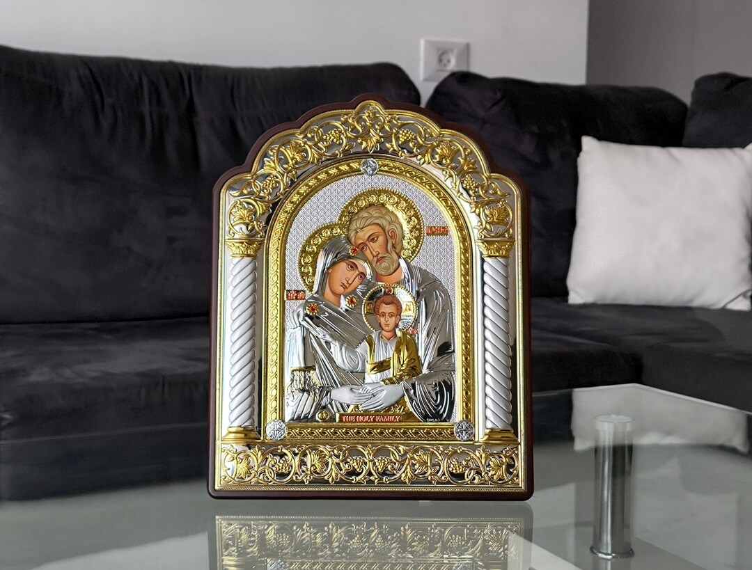 Icon the Holy Family Gold Silver 950 Holy 12.20" Handicraft Wood ...