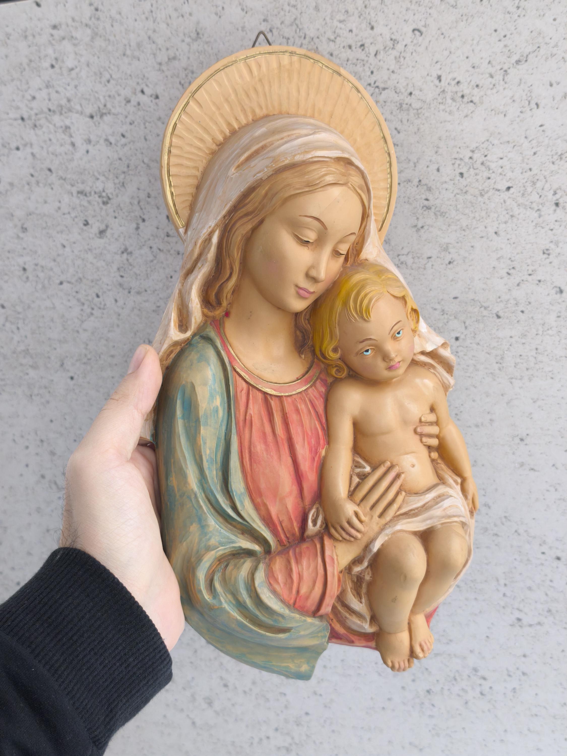 Vintage Italy Virgin Mary Statue - Madonna With Child Jesus Figurine ...