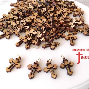 Lot 50 cross Hand Made Carved Jesus Inri  Olive Wood Rosary Maker Necklace Holy Land Jerusalem Blessed