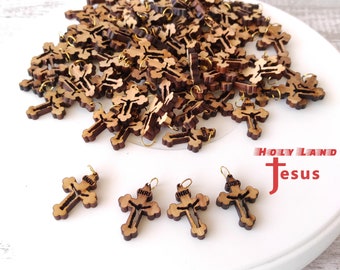 Lot 50 cross Hand Made Carved Jesus Inri  Olive Wood Rosary Maker Necklace Holy Land Jerusalem Blessed