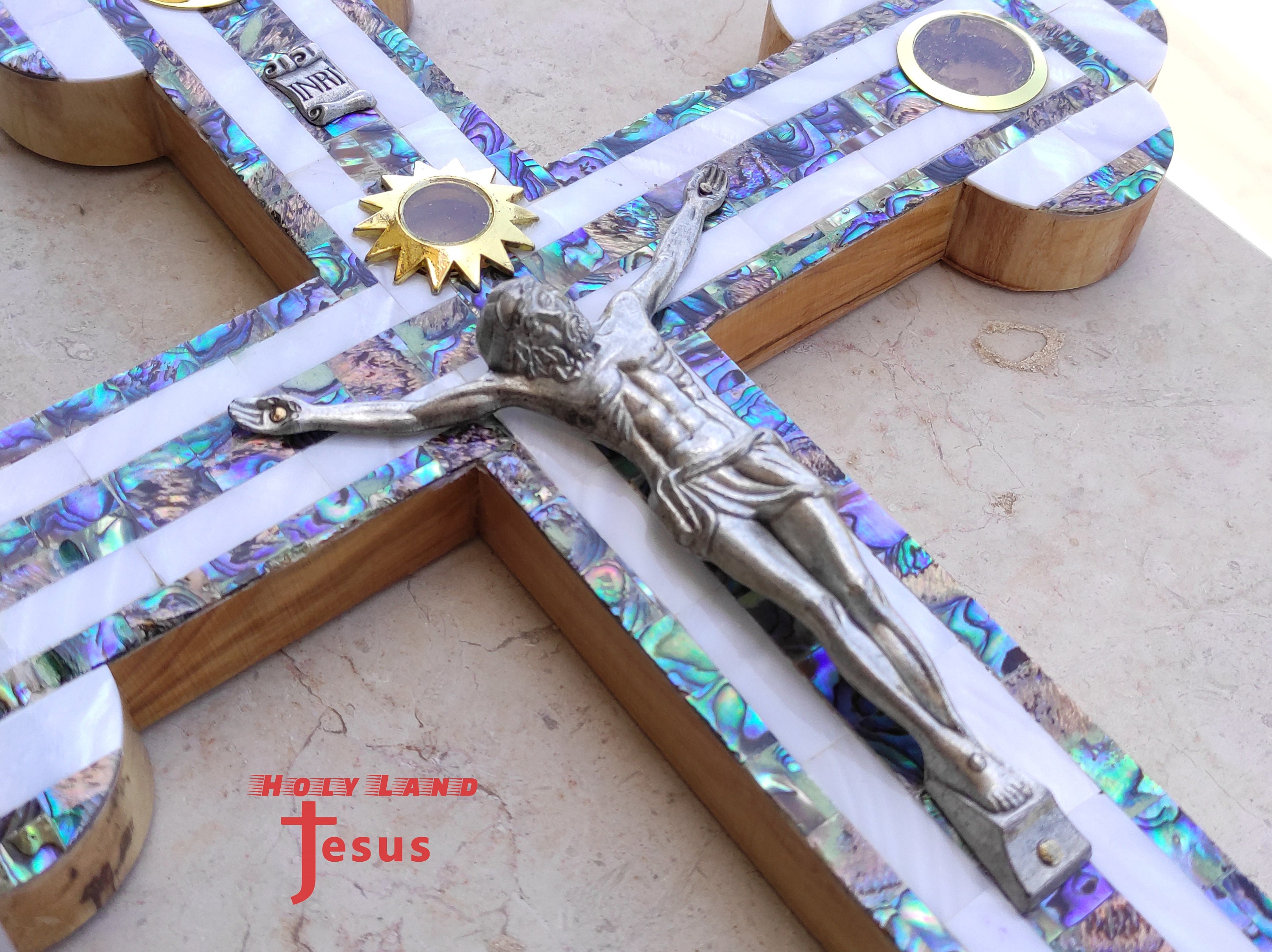 Perlmutt Jerusalem Kreuz mit Zertifikat Olivenholz Wand Etsy.de