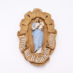 Vintage Hanging Virgin Mary Jesus Child Liefde gaf U duizend namen Hand Made