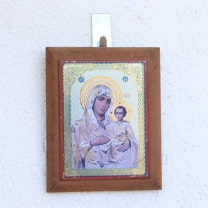 Icon vintage Holy Land Jerusalem Mary virgin Jesus child Hand Made Christian