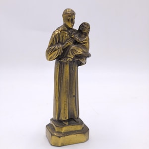 Vintage St. Anthony of Padua Statue – Bronze Metal Religious Figurine Statue