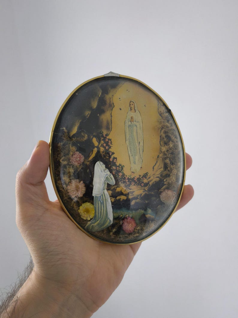 Vintage French Our Lady of Lourdes 3D Diorama, Saint Bernadette ...