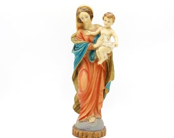 Vintage Marie Vierge tenant Jésus Enfant Statue Figurine Christian Dame Mère