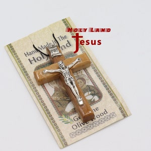 Crucifix Necklace Olive Wood Hand Made  Jerusalem Bethlehem Cross